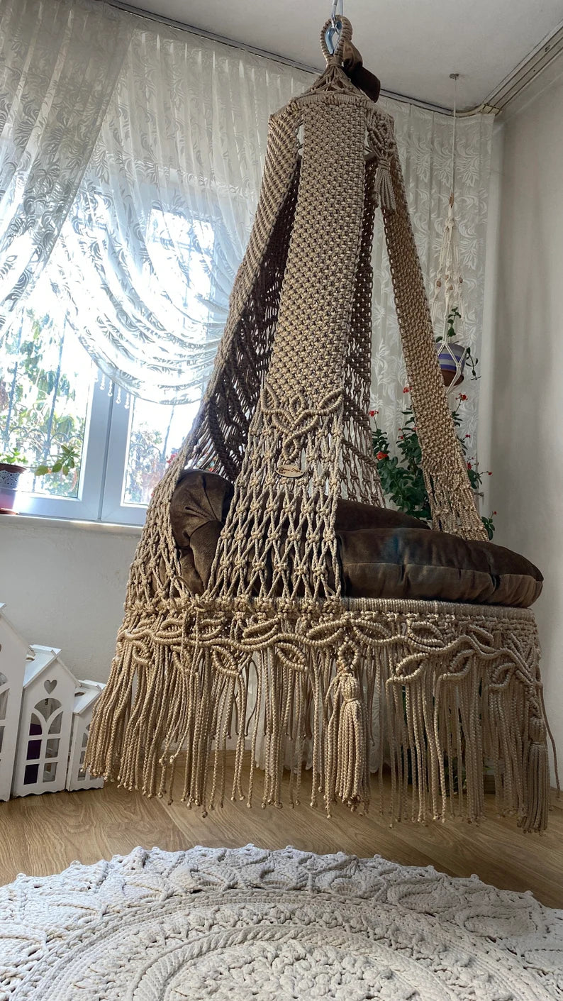 Brown Macrame Swing For Adults in 35 inches - Leechoo